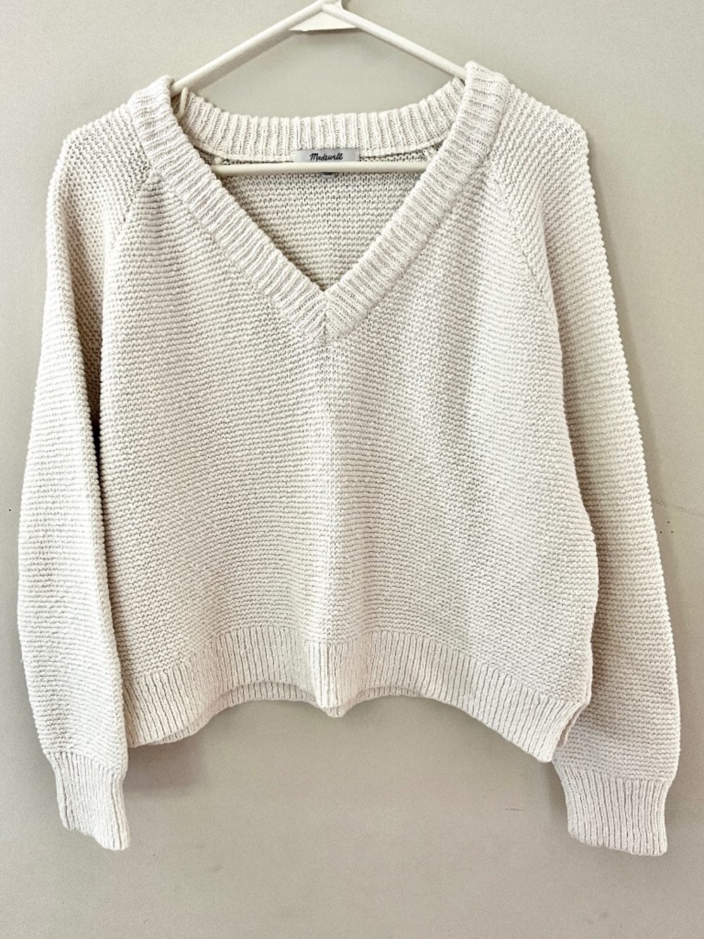 Madewell Cropped Cotton V-Neck Fisherman's Sweater, Medium